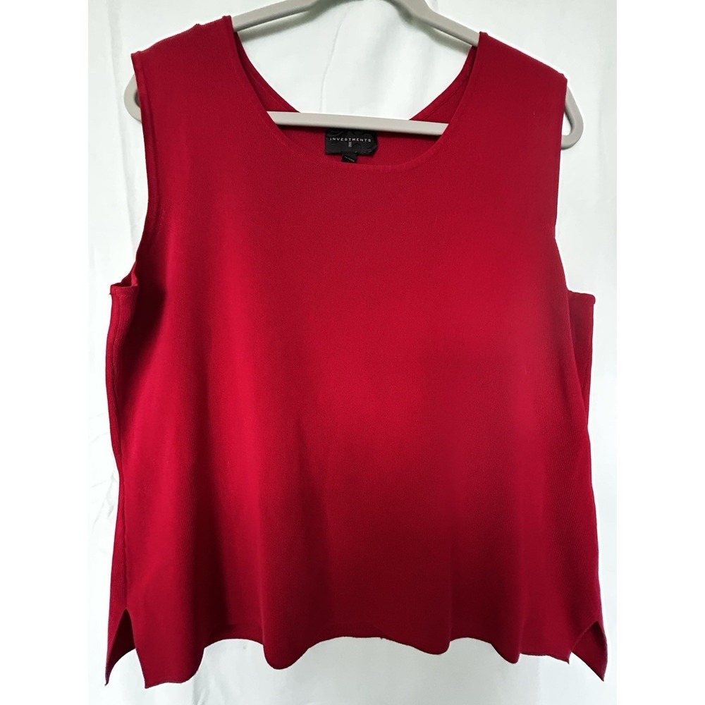 Investments II Red Knit Sweater Pullover Sleeveless Basic Work Travel 1X Shell